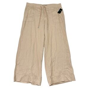 Lauren Ralph Lauren Pants Womens Size 18 Tan Wide Leg 100% Linen Casual NEW